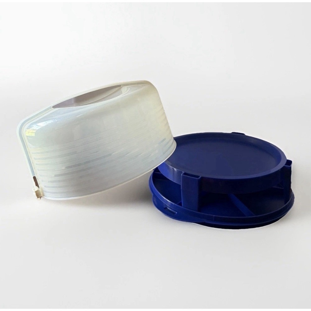 Tupperware Bake-N-Take Cake Carrier Blue W/Sheer Dome Lid With Divider Rack